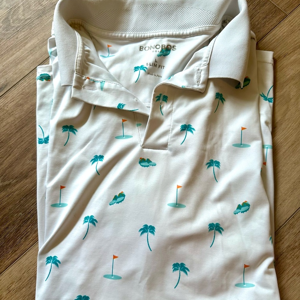 Bonobos white golf Polo with Teal and Orange Accents